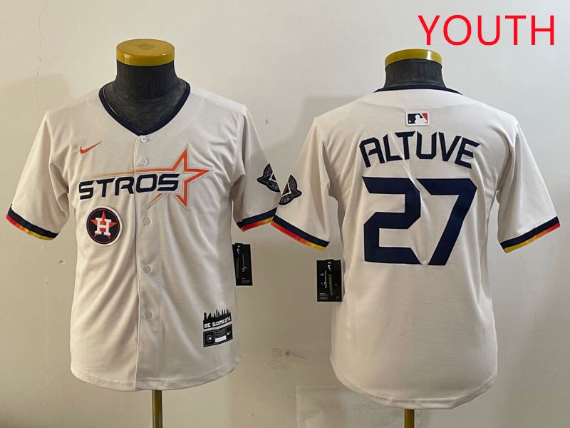 Youth Houston Astros #27 Altuve Cream Three generations Joint Name 2025 Nike MLB Jersey style 4114->youth mlb jersey->Youth Jersey